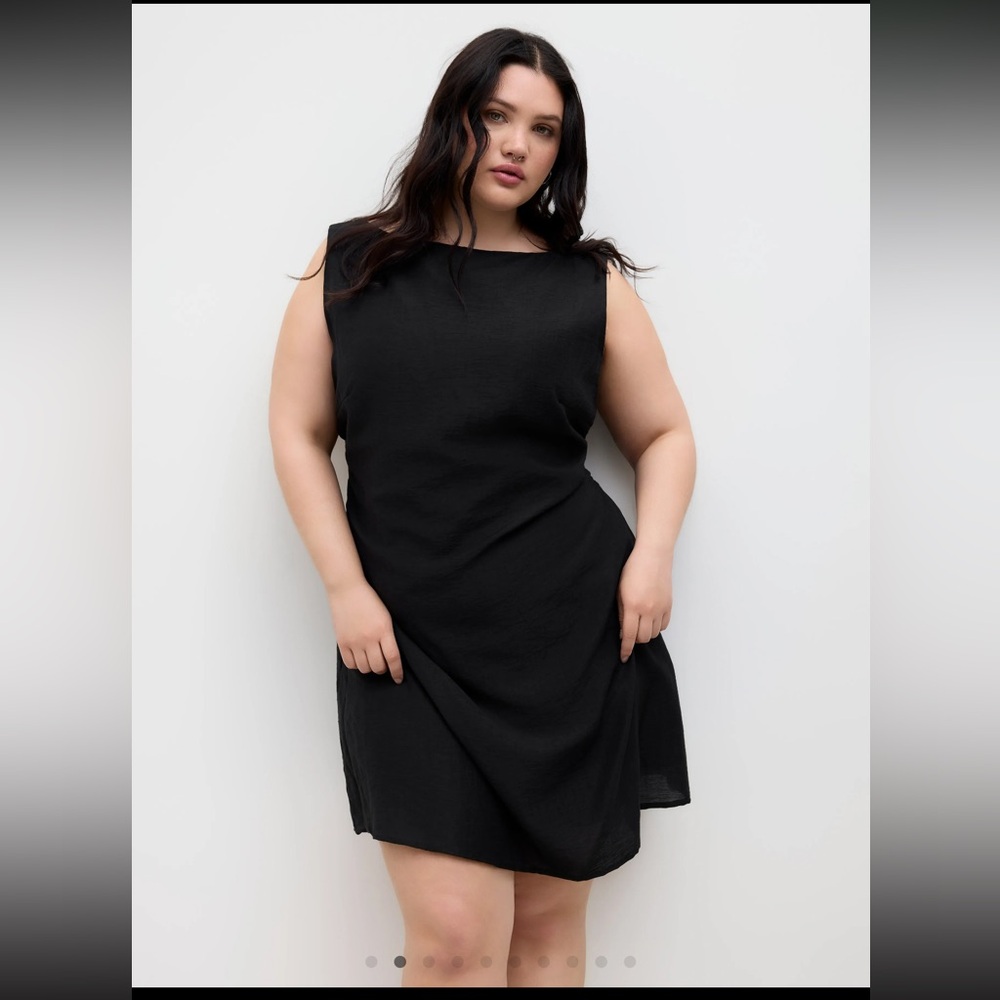 Cider NWT linen blend boat neck ruched knotted backless mini dress